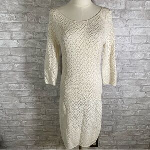 retro 70s inspired boho Cream crochet Knit Dress size small